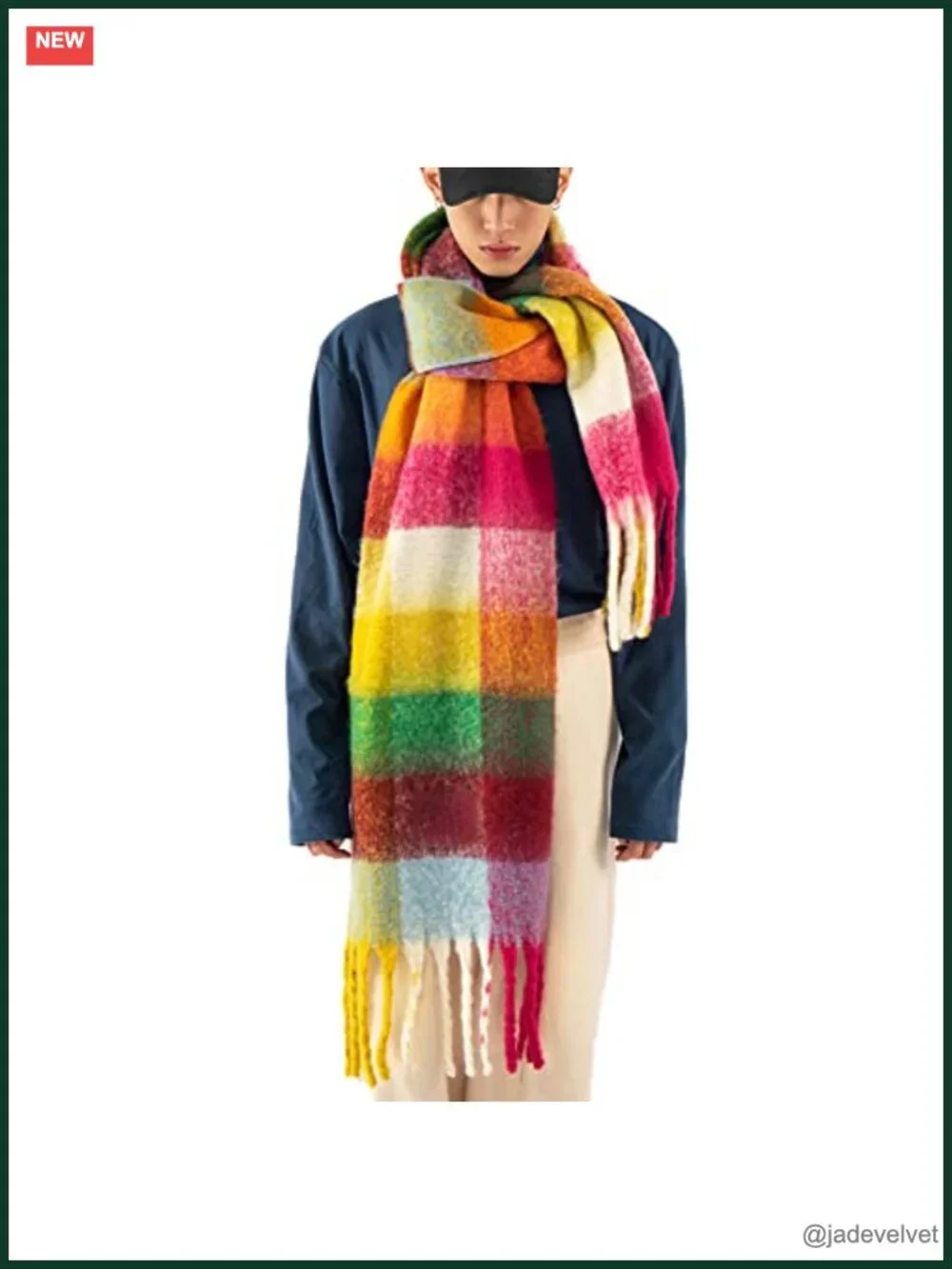 Large Chunky Plaid Scarf Oversized Blanket Scarf Thick Warm Shawl Tassel